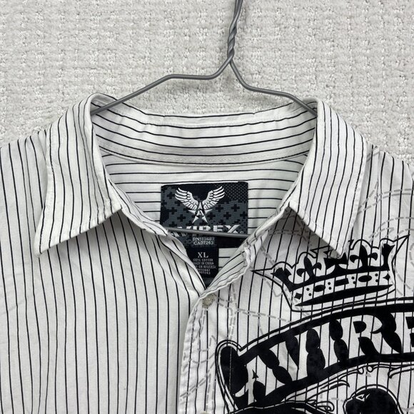 Y2K Avirex  Button Up Shirt Mens XL Short Sleeve Striped White Grunge Graphic** - Picture 6 of 15